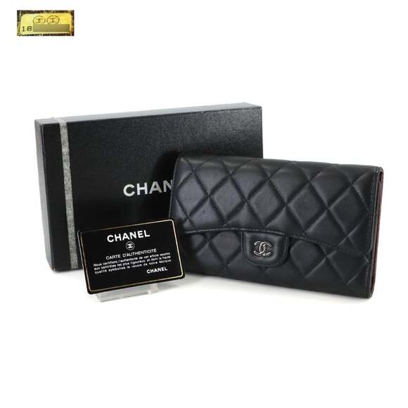 CHANEL Accessories - Chanel Matelasse Tri-fold Long Wallet, Lambskin, Black, A31506, Silver Hardware